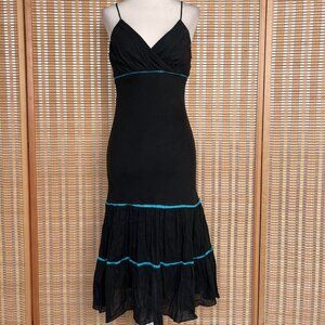Vintage Y2K midi ruffle dress with turquoise blue lace trim size L